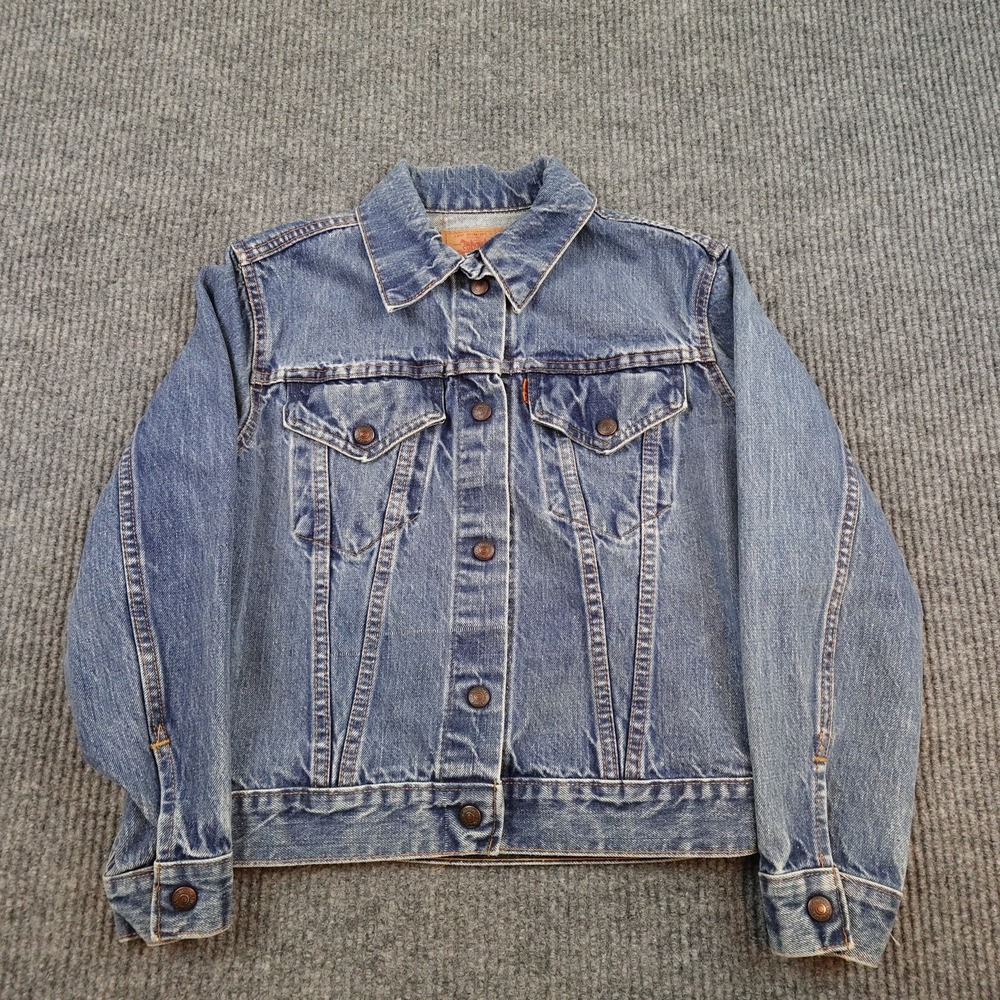 Vintage Levis Denim Jacket Youth Medium Blue Jean Western 75305 Orange Tab 70s